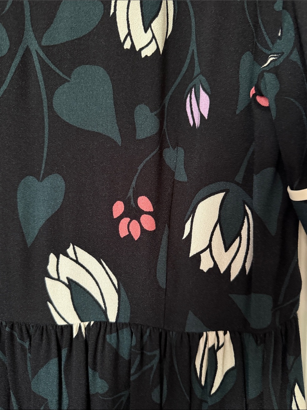 kate spade Black Floral Button-Front Mini Dress with Cream Trim - Picture 3 of 5